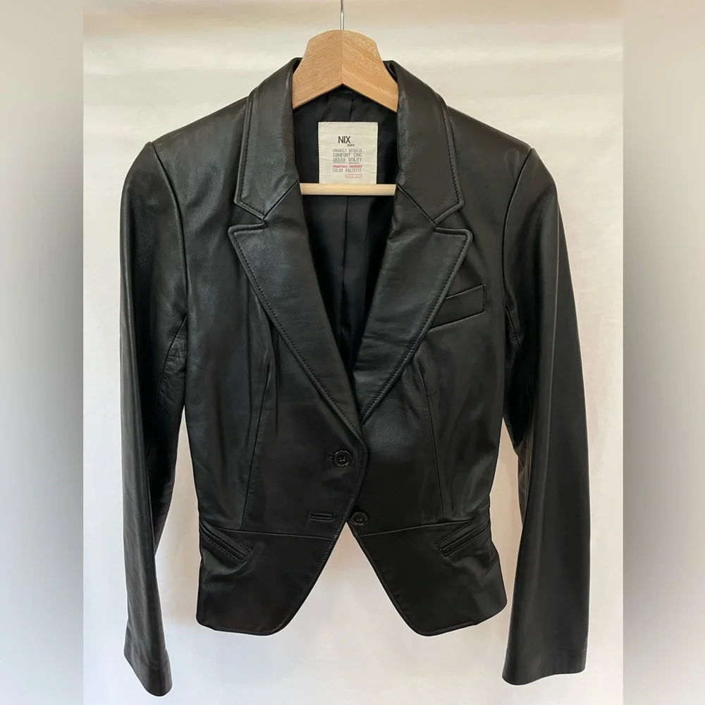 Nix Jeans Fitted waist Black lambskin leather shaped jacket Deep V Korean brand - Picture 6 of 17